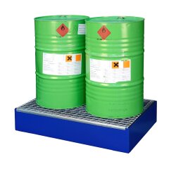 11210 - CEMO Auffangwanne für 2 x 200 Liter Fässer - 210 Liter - SW2 - bis 1000 kg belastbar - lackiert - verz. Gitterrost - ohne Füße
