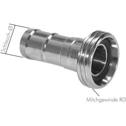 Gewindestutzen - RD52 auf 28 mm Schlauch - Edelstahl