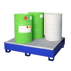 CEMO Auffangwanne für 4 x 200 Liter Fässer - 205 Liter - SW4 - bis 1600 kg belastbar - lackiert oder verzinkt - mit verzinktem Gitterrost