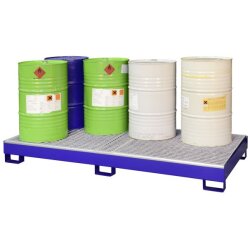 CEMO Auffangwanne für 8 x 200 Liter Fässer - 205 Liter -  SW8 - bis 3200 kg belastbar - lackiert oder verzinkt - mit verzinktem Gitterrost
