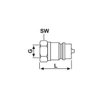 Stecker zur Kupplung - 1/4&quot; BSP IG - max. 340 bar - 36 mm - Stahl - Kunststoffkappe