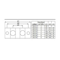 Nippelblock - 5 Anschlüsse - M10x1 - T-Bohrung - Stahl - 2 Befestigungsbohrungen