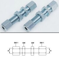 Schottverschraubung gerade - Ø 6 mm auf Ø 6 mm - Länge: 48 mm - Stahl - Bauform: L
