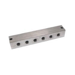 Nippelblock - 6 Anschlüsse - M10x1 - Durchgangsbohrung - Edelstahl - 2 Befestigungsbohrungen