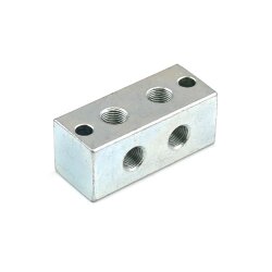 Nippelblock - 2 Anschlüsse - 1/8" BSP - T-Bohrung - Stahl - 2 Befestigungsbohrungen