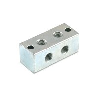 Nippelblock - 2 Anschlüsse - 1/8" BSP - T-Bohrung - Stahl - 2 Befestigungsbohrungen