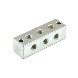 Nippelblock - 3 Anschlüsse - 1/8" BSP - T-Bohrung - Stahl - 2 Befestigungsbohrungen