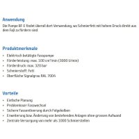Delimon Elektrische Fasspumpe BFE - für 200 kg Fässer - 230/400 Volt - 1 Auslass - 50 ccm/min (3,0 l/h) - mit Hebevorrichtung - mit Niveauschalter - mit Entlastungsleitung