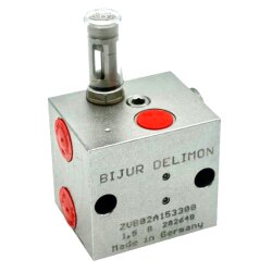 Zweileitungsverteiler ZV-BE - 2 Auslässe - Edelstahl 1.4305 - Dosierung 0,5 cm³ - Einstelleinrichtung mit Bewegungsanzeiger