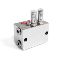 Zweileitungsverteiler ZV-B - 4 Auslässe - Stahl - Dosierung 0,5 cm³ - Einstelleinrichtung mit Bewegungsanzeiger