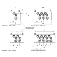 Zweileitungsverteiler ZV-B - 4 Auslässe - Stahl - Dosierung 0,5 cm³ - Einstelleinrichtung mit Bewegungsanzeiger