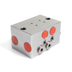 Delimon Zweileitungsverteiler ZVB04A152121 - 4 Auslässe - Stahl - Dosierung: 1,5 cm³ - Anschweißplatte nach SMS Standard - Mit Dosierschraube 1/1