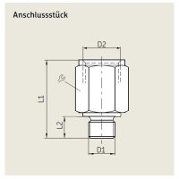 SKF Anschlussstück mit zylindrischem Gewinde - M3 (d1) auf M6x0,75 (d2) - Für Rohr Ø 2,5 mm - 22 mm (l1)