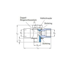 SKF Schwenkverschraubung in T-Form - M10x1 (d1) auf M8x1 (d2) - Für Rohr Ø 4 mm