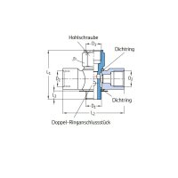 SKF Schwenkverschraubung in Kreuzform - M14x1,5 (d1) auf M10x1 (d2) auf M10x1 (d3) - Für Rohr Ø 6 mm