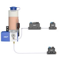 SKF Einleitungspumpe ECP1-100A2X-1F0500 - 24 Volt - 0,5 Liter - Ohne Füllstandsschalter - Ohne Wandhalterung - Mit Behälter für Fließfett - 1 x Steckverbinder Ø 6 mm