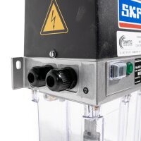 SKF Einleitungspumpe MKF2-12AA10000 - für Fließfett - 230 Volt - 3 Liter - 0,2 l/min - ohne Steuerung - ohne Füllstandsschalter - mit Druckschalter - mit Manometer - mit Kunststoffbehälter - 2 Kabelverschraubungen