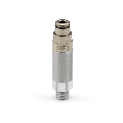 SKF MonoFlex Vorschmierverteiler 341 - für Öl - Auslass: 1 - 0,01 cm³ - für Rohr-Ø: 4 mm - Aluminium - Elastomer: NBR - Dichtung: CU-Ring - 80 bar - Steckverbinder