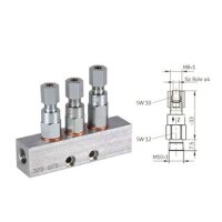 SKF MonoFlex Impulsverteiler 361 - Für Öl - Auslass: 1 - 0,05 cm³ - Messing - Elastomer: NBR - Dichtung: CU-Ring - 40 bar