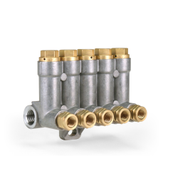 SKF MonoFlex Nachschmierverteiler 375 - Für Öl - Auslässe: 5 - 5 x 0,20 cm³ - Armatur: Ohne (links und rechts) - Elastomer: NBR - 40 bar