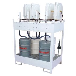 Samoa 40770 Frischöl-Insel - 4 x Druckluftpumpe - 4 x geschlossene Schlauchaufroller - für 4 x 200 Liter Fass