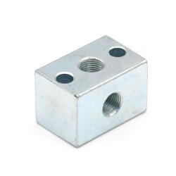 Nippelblock - 1 Anschluss - M10x1 - T-Bohrung - Stahl - 2 Befestigungsbohrungen