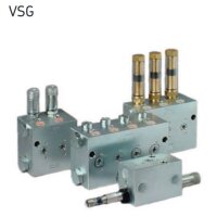 Lincoln Schmierstoffverteiler VSG 1-KR - 0 bis 2,20 cm³ pro Auslass - max. + 80°C - 400 bar - Auslässe: 1 - Einlass: G3/8 - Auslass: G1/4 - Stahl verzinkt - mit Anzeigestift