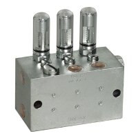 Lincoln Schmierstoffverteiler VSL 1-KR - 0 bis 5,00 cm³ pro Auslass - max. + 80°C - 400 bar - Auslässe: 1 - Einlass: G3/8 - Auslass: G1/4 - Stahl verzinkt - mit Anzeigestift