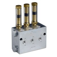 Lincoln Zweileitungsverteiler 620-40015-4 - VSG 4-KR-A - Öl/Fett - 4 Auslässe - Mit Anzeigenstift - Einstellbare Fördermenge: 0 bis 2,20 cm³