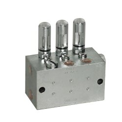 Lincoln Schmierstoffverteiler VSKV 2-D0,02 - 0,02 cm³ pro Auslass - max. + 80°C - 400 bar - Auslässe: 2 - Einlass: G1/4 - Auslass: G1/4 - mit Dosierschraube D