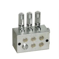 Lincoln Schmierstoffverteiler VSKV 2-D0,02 - 0,02 cm³ pro Auslass - max. + 80°C - 400 bar - Auslässe: 2 - Einlass: G1/4 - Auslass: G1/4 - mit Dosierschraube D