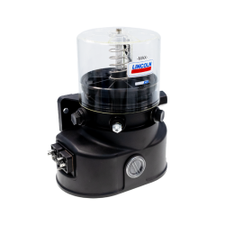 Lincoln Progressivpumpe P502-1XLF-1K6-24-2A1.10 - 1 Liter Kunststoffbehälter - 1 Pumpenelement - 24 Volt - Folgekolben und Füllstandsüberwachung