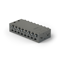 Lincoln Schmierstoffverteiler SSV 16-KS - 0,02 cm³ pro Auslass - max. + 200°C - 350 bar - Auslässe: 16 - Einlass: G1/8 - Auslass: M10x1 - aus schwarz-chromatiertem Stahl - mit Anzeigestift - mit Endschalter