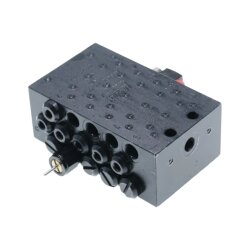 Lincoln Schmierstoffverteiler SSVD 10/9-V1-..........-KN - max. + 70°C - 350 bar - Einlass: G1/8 - Auslass: M10x1 - aus schwarz-chromatiertem Stahl - mit Bypass-Bohrung - mit Anzeigestift - mit Näherungsschalter
