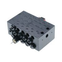 Lincoln Schmierstoffverteiler SSVD 10/9-V1-..........-KN - max. + 70°C - 350 bar - Einlass: G1/8 - Auslass: M10x1 - aus schwarz-chromatiertem Stahl - mit Bypass-Bohrung - mit Anzeigestift - mit Näherungsschalter