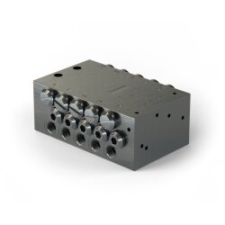 Lincoln Progressivverteiler SSVD 10-NP - max. 1,8 cm³ pro Hub/Auslass - 20 bis 350 bar - Auslässe: 10 - Einlass: G1/8 - Auslass: M10x1 - Material schwarz-chromatierter Stahl - mit Kolbendetektor