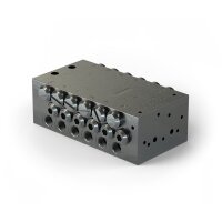 Lincoln Schmierstoffverteiler SSVD 12/11-V1 - max. + 70°C - 350 bar - Einlass: G1/8 - Auslass: M10x1 - aus schwarz-chromatiertem Stahl - mit Bypass-Bohrung