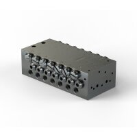 Lincoln Progressivverteiler SSVD 14-N - max. 1,8 cm³ pro Hub/Auslass - 20 bis 350 bar - Auslässe: 14 - Einlass: G1/8 - Auslass: M10x1 - Material schwarz-chromatierter Stahl - mit Kolbendetektor Kabel
