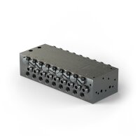 Lincoln Progressivverteiler SSVD 18 - max. 1,8 cm³ pro Hub/Auslass - 20 bis 350 bar - Auslässe: 18 - Einlass: G1/8 - Auslass: M10x1 - Material schwarz-chromatierter Stahl