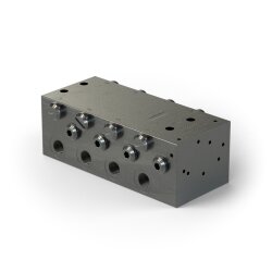 Lincoln Progressivverteiler SSVDL 8 - max. 1,8 cm³ pro Hub/Auslass - 20 bis 350 bar - Auslässe: 8 - Einlass: R1/4 - Auslass: Ø 8, 10 oder 12 mm - Material schwarz-chromatierter Stahl