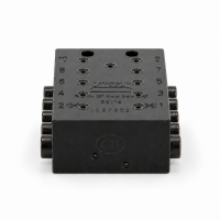 Lincoln Progressivverteiler SSVM 10 - max. 0,07 cm³ pro Hub/Auslass - 200 bar - Auslässe: 10 - Einlass: G1/8 - Auslass: M8x1 - Material schwarz-chromatierter Stahl