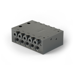 Lincoln Progressivverteiler SSVM 10-A - max. 0,07 cm³ pro Hub/Auslass - 200 bar - Auslässe: 10 - Einlass: 1/8NPTF - Auslass: M8x1 - Material schwarz-chromatierter Stahl