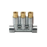 SKF MonoFlex Vorschmierverteiler 343 - Fließfett - 3 Auslässe - 0,10 / 0,10 / 0,10 cm³ - Lötlose Rohrverschraubung - Ohne Armatur, für lötlose Rohrverschraubung - Ø 6 mm
