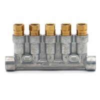 SKF MonoFlex Vorschmierverteiler 345 - Öl - 5 Auslässe - 0,06 / 0,06 / 0,06 / 0,06 / 0,06 cm³ - Lötlose Rohrverschraubung - Ohne Armatur, für lötlose Rohrverschraubung - Ø 6 mm