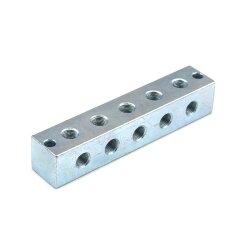 5er Nippelblock - M10 x 1 Gewinde - 128 mm lang - T-Bohrung - 5 Anschlüsse - Stahl