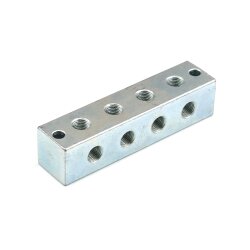 4er Nippelblock - M10 x 1 Gewinde - 106 mm lang - T-Bohrung - 4 Anschlüsse - Stahl