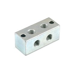 2er Nippelblock - M10 x 1 Gewinde - 60 mm lang - T-Bohrung - 2 Anschlüsse - Stahl