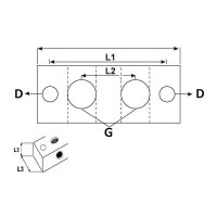 2er Nippelblock - M10 x 1 Gewinde - 60 mm lang - T-Bohrung - 2 Anschlüsse - Stahl