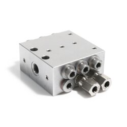 Delimon Progressivverteiler PVB06A01FAA00XV01 - 4 Auslässe - mit Rückschlagventil - ohne Bewegungsanzeige